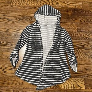 Cato Gray and White Striped Hooded Cardigan